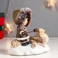 Фигурка светящаяся &laquo;Малыш и белый медвежонок - посиделки у костра&raquo;, 12.5&times;8&times;13.5 см
