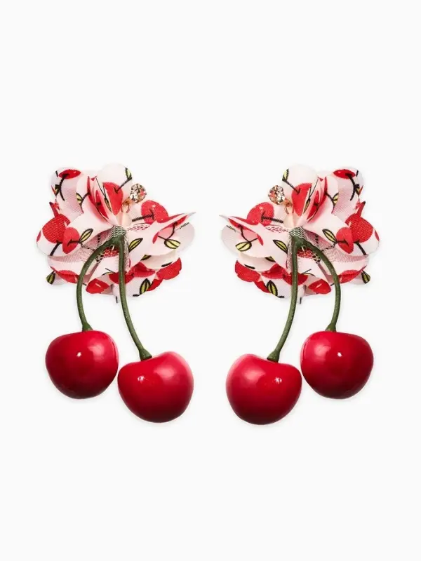 Серьги &laquo;Вишня с цветами&raquo;, цветные в золоте