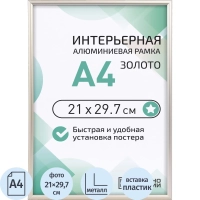 Рамка 210х297, золото, алюминевая.,  ПЭТ стекло, 2019_04_94_345