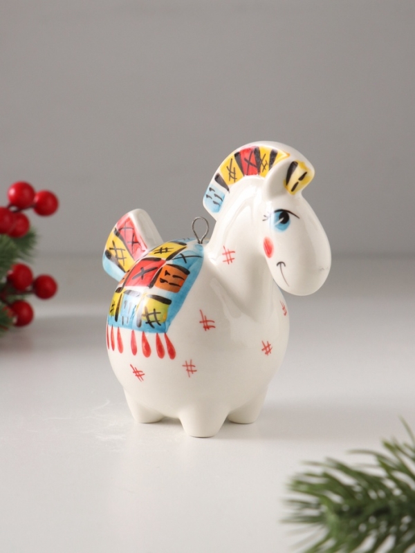 Ёлочный фарфоровый шар  Ёлочный фарфоровый шар "Лошадь Пэчворк" /авторская роспись/, 11 см