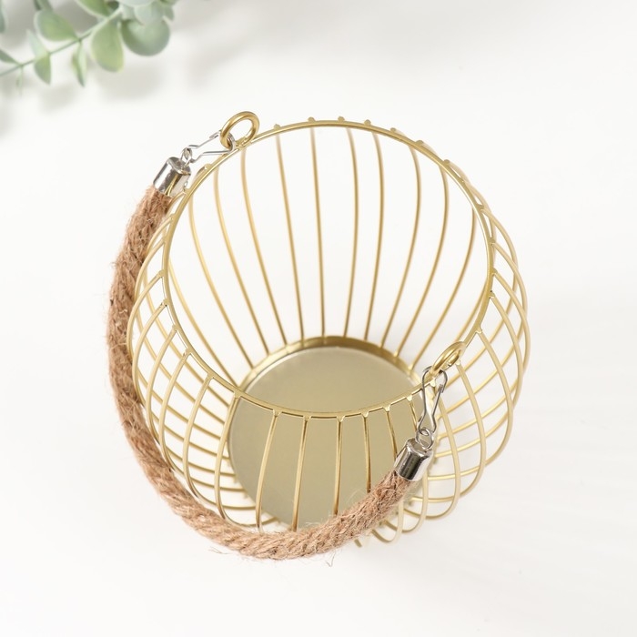 Подсвечник металл, текстиль на 1 свечу  Подсвечник металл, текстиль на 1 свечу "Корзина" d=10 см бронза 15х15х17 см