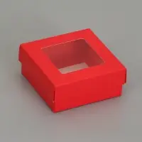 Коробка складная, крышка-дно,с окном, красная, 12 х 12 х 5 см