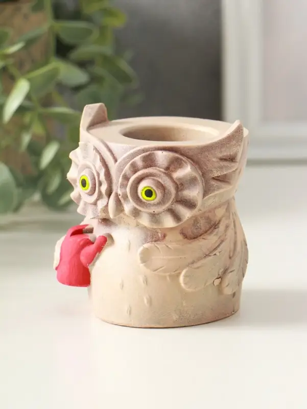Карандашница "Сова с лейкой", 8х8 см, гипс, слоновая кость