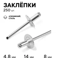 Заклёпки ТУНДРА krep, вытяжные, алюминий-сталь, 4.8&times;8 мм, неокрашенные, 250 шт.