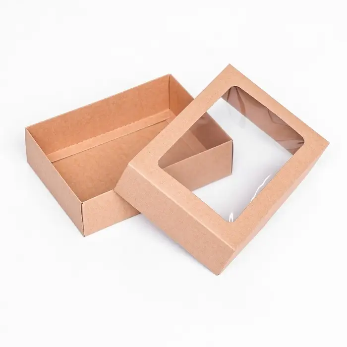 Коробка складная, крышка-дно, с окном, крафт, 14×10×4 см Коробка складная, крышка-дно, с окном, крафт, 14×10×4 см