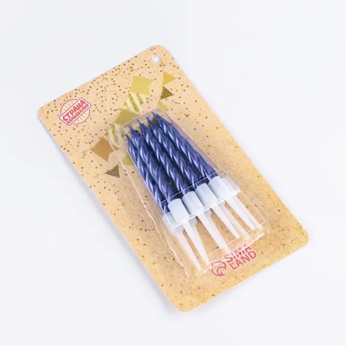 Свечи в торт «Спираль», 10 шт., средние, 5 см, синий металлик Свечи в торт «Спираль», 10 шт., средние, 5 см, синий металлик