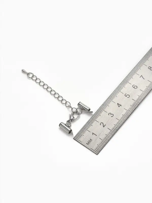 Концевик для браслета из бисера (пара) QF, 10 мм, металл, с цепочкой удлинителем, цвет серебро