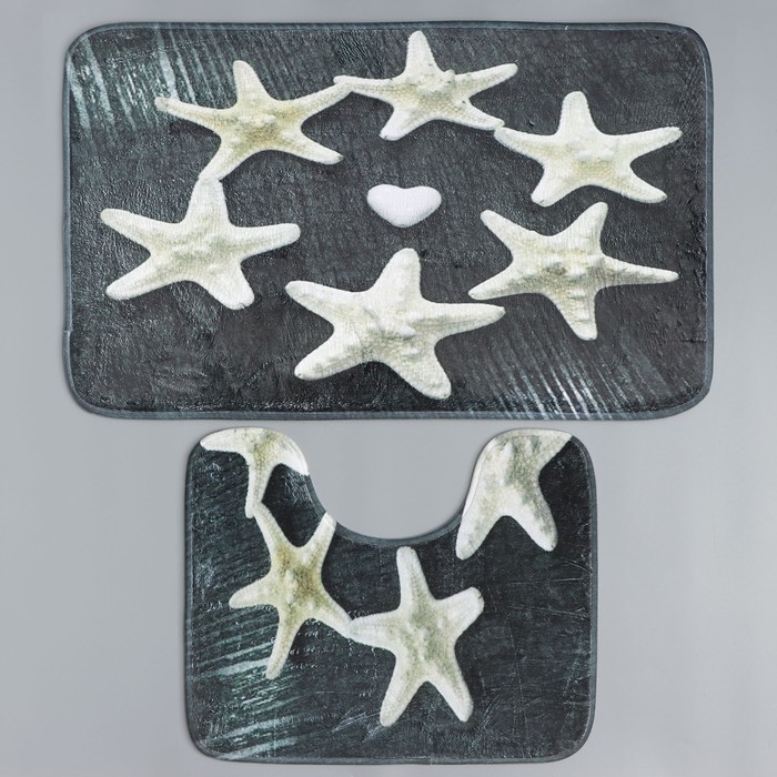 Набор ковриков для ванной и туалета Доляна «Звёзды», 2 шт: 40×50, 50×80 см