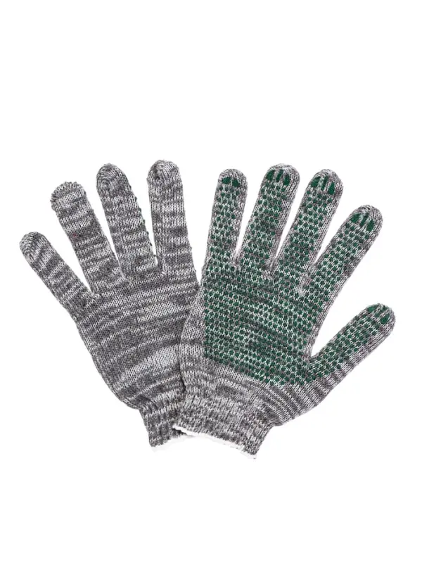 Перчатки рабочие, хб, вязка 7 класс, 3 нити, размер 9, с ПВХ точками, серые