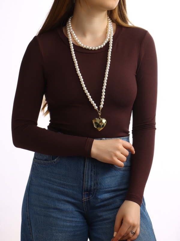 Портупея жемчужная с кулоном «Сердце», 129 см, белая в золоте Портупея жемчужная с кулоном «Сердце», 129 см, белая в золоте