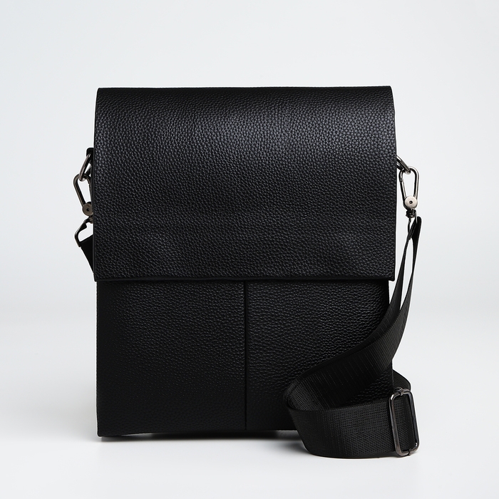 Сумка мужская через плечо TEXTURA, наружный карман, цвет чёрный