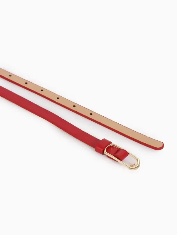 Ремень женский тонкий, 110&times;1.5 см, золотистая пряжка металл, красный