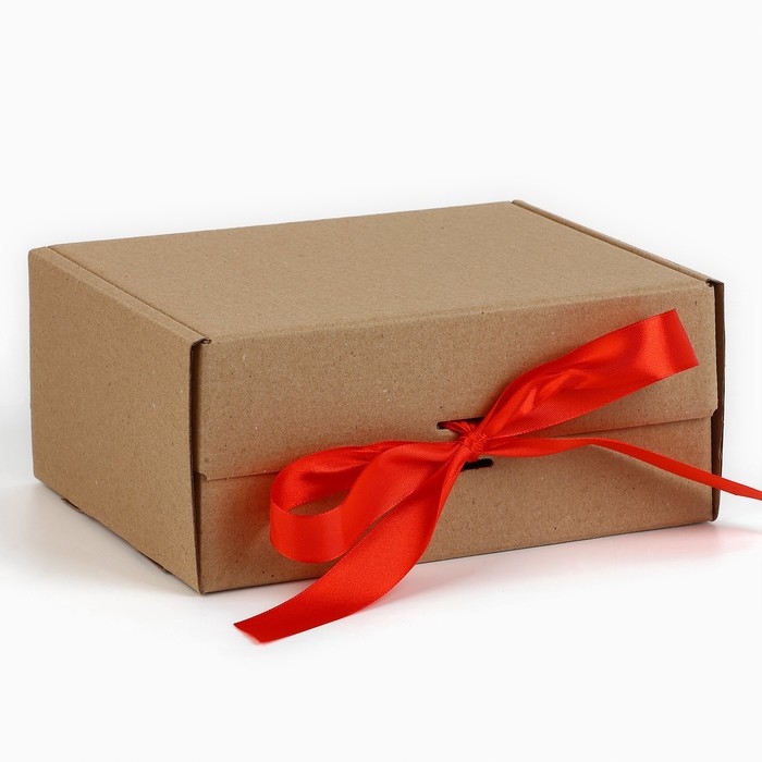 Коробка подарочная складная, упаковка, «Крафт, красная лента», 22 х 16.5 х 10 см Коробка подарочная складная, упаковка, «Крафт, красная лента», 22 х 16.5 х 10 см