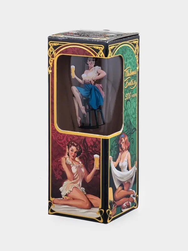 Пивной стакан Pin-up Beer, 500 мл, стекло, рисунок МИКС