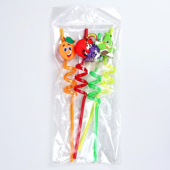 Трубочки для коктейля «Весёлые фрукты», набор 4 шт., МИКС Трубочки для коктейля «Весёлые фрукты», набор 4 шт., МИКС