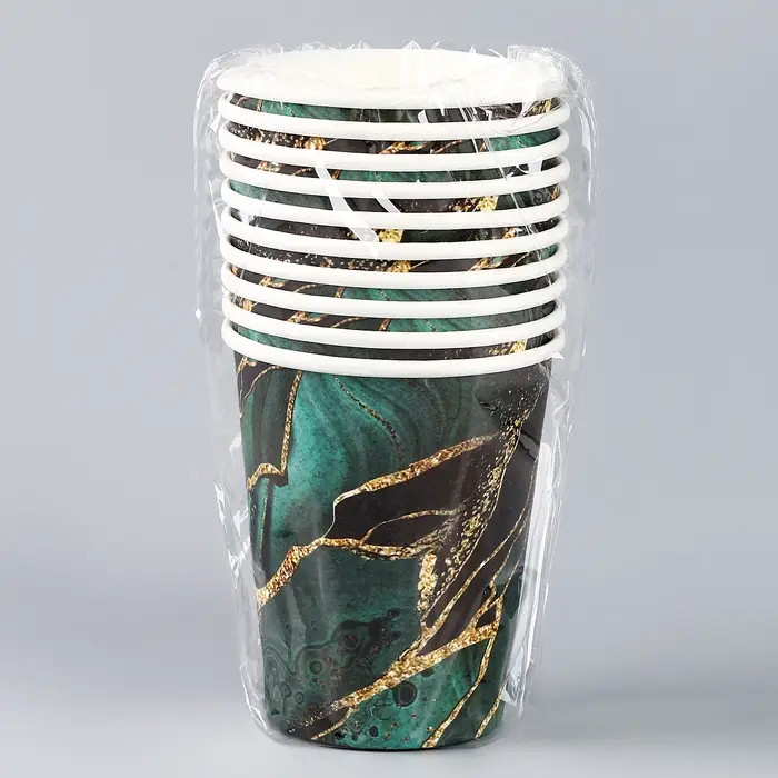 Стакан одноразовый бумажный Стакан одноразовый бумажный "Мрамори",изумруд, 250 мл