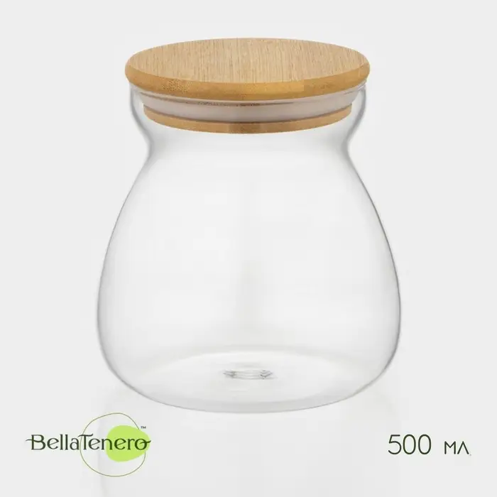 Банка для сыпучих продуктов BellaTenero &laquo;Бамбук&raquo;, 500 мл, 11&times;12 см, с бамбуковой крышкой, стекло, прозрачная