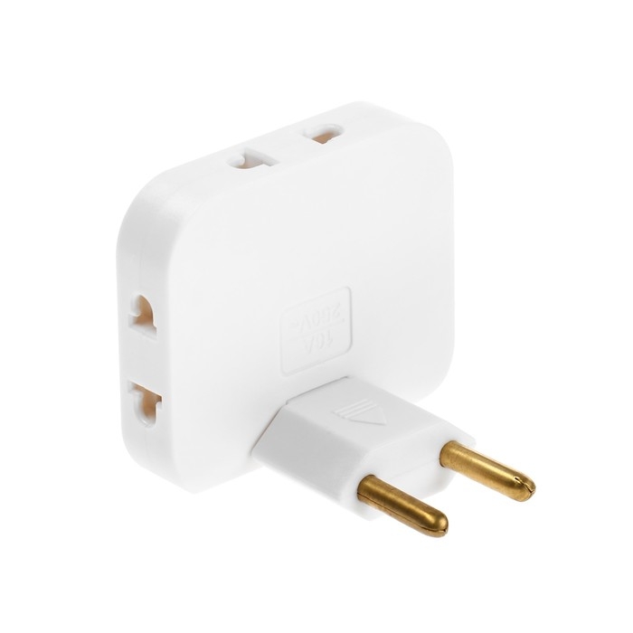 Тройник плоский, поворотный, 3 розетки, 10А, без з/к, белый Тройник плоский, поворотный, 3 розетки, 10А, без з/к, белый