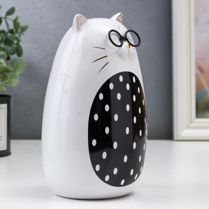 Сувенир керамика Сувенир керамика "Котик в очках" бело-чёрный с золотом 18,2х9,5х11,8 см