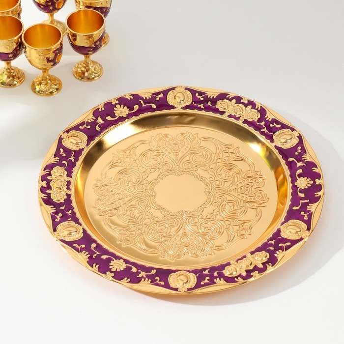 Набор винный кувшин, 6 бокалов и поднос  Набор винный кувшин, 6 бокалов и поднос "Стамбул. Цветы" фиолетовый с золотом