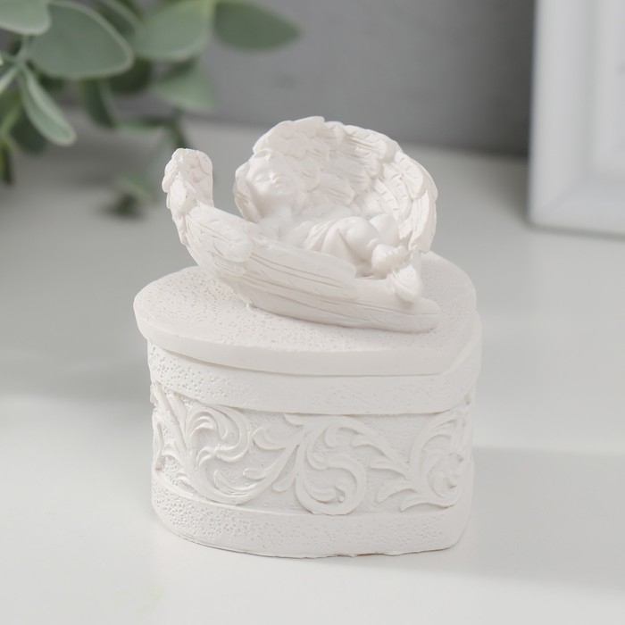 Шкатулка полистоун  Шкатулка полистоун "Белоснежный ангел спит в крыльях" 5,5х5,2х5,7 см