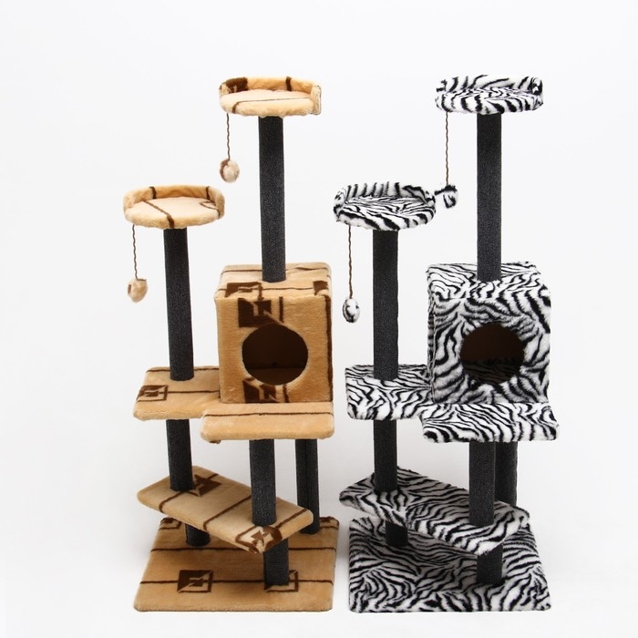 Комплекс для кошек с когтеточкой  Комплекс для кошек с когтеточкой "Лестница", 56 х 52 х 140 см, ковролин, микс цветов