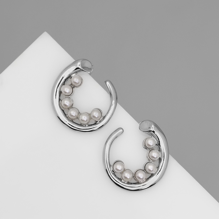 Серьги с жемчугом «Бусина» горошина, цвет серебро Серьги с жемчугом «Бусина» горошина, цвет серебро