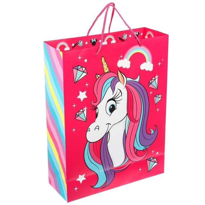 Пакет подарочный, 31х40х11.5 см, упаковка, Минни Маус и Единорог