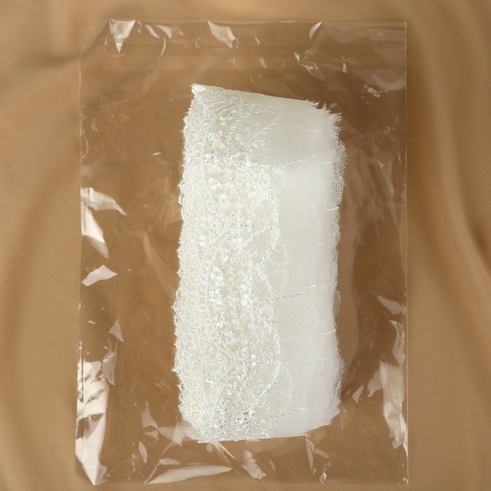 Кружево на сетке, 50 мм × 11 ± 1 м, цвет айвори Кружево на сетке, 50 мм × 11 ± 1 м, цвет айвори