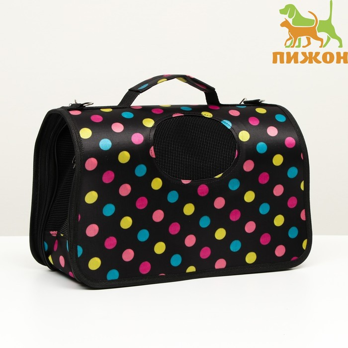 Сумка - переноска для животных  Сумка - переноска для животных "Горошек", чёрная, размер L, 53 х 21 х 29 см