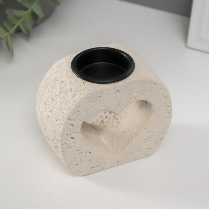 Подсвечник гипс, металл на 1 свечу Подсвечник гипс, металл на 1 свечу "Сердце в камне" d=3,8 см 5х9,6х8,5 см