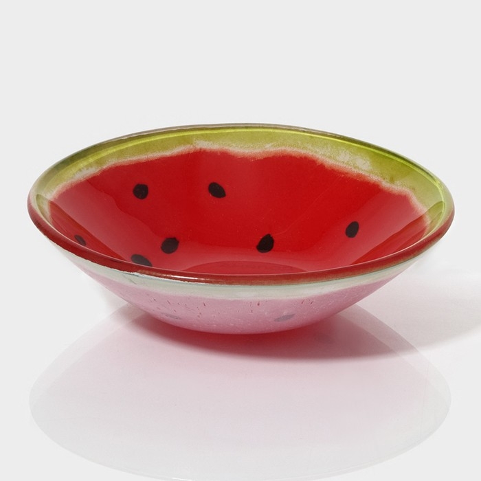 Салатник стеклянный Доляна «Арбуз», 150 мл, 12×2,5 см, цвет красный