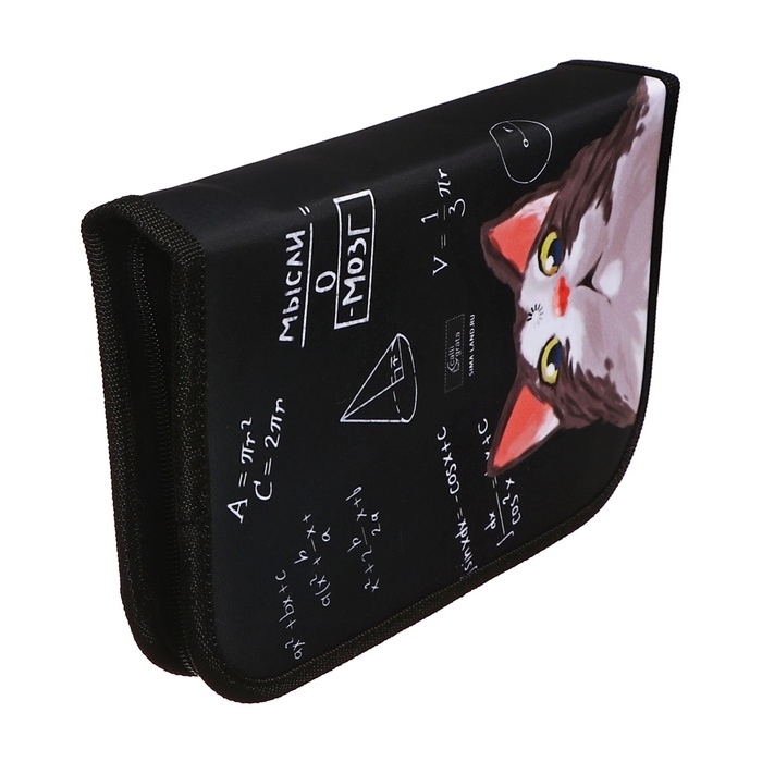 Пенал 3 секции, вкладка внутри, 140 х 210 х 40 мм, тканевый, Calligrata TOP Block Пенал 3 секции, вкладка внутри, 140 х 210 х 40 мм, тканевый, Calligrata TOP Block "Умный кот"