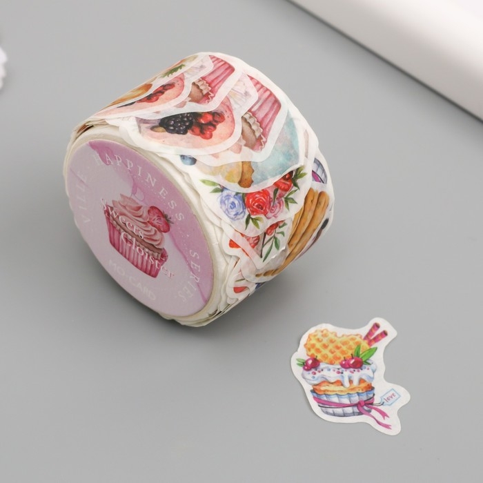 Наклейка бумага Наклейка бумага "Сладости - радости" 1,2 - 2,5 см 100 шт в рулоне 11х8 см