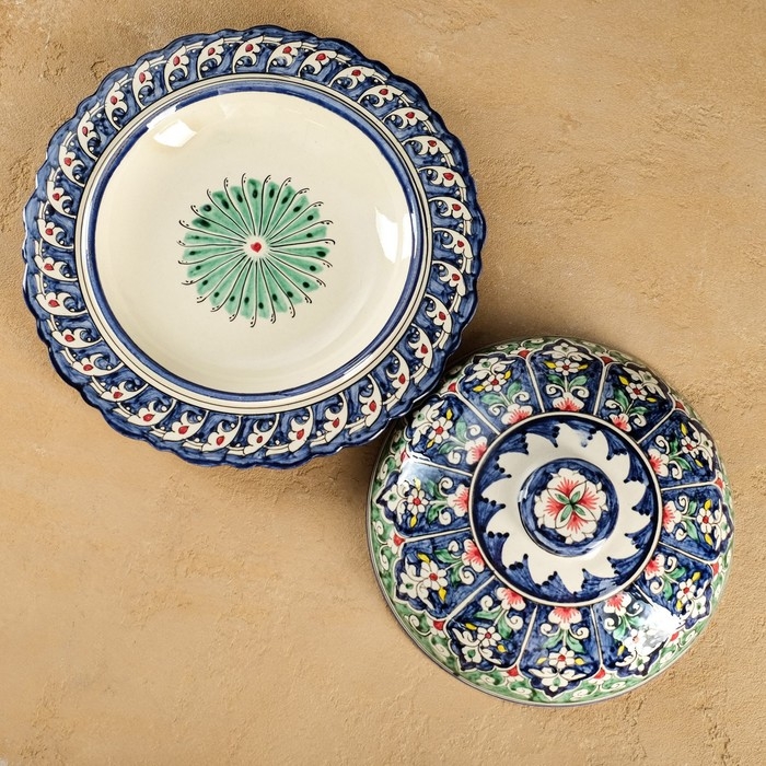 Блинница Риштанская Керамика  Блинница Риштанская Керамика "Узоры", 24 см, синий