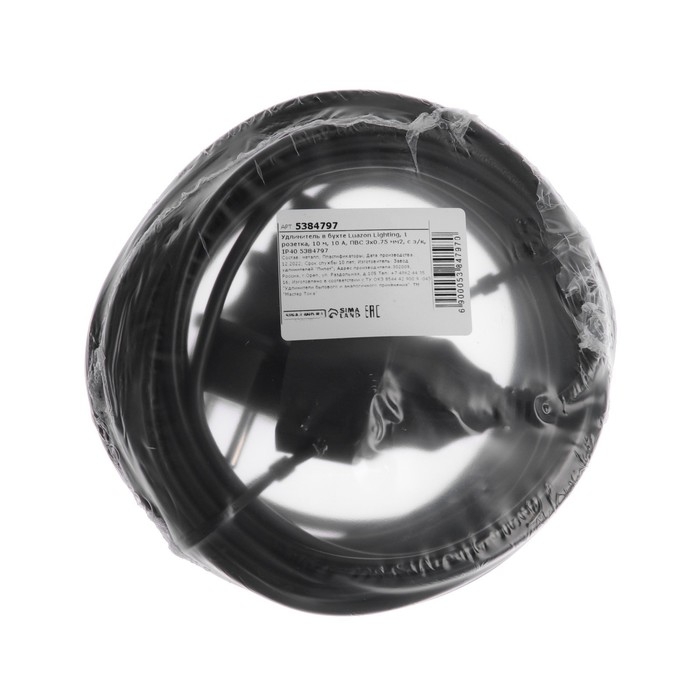 Удлинитель в бухте 1 розетка, 10 м, 10 А, ПВС 3х0.75 мм2, IP44, с з/к, IP20 Удлинитель в бухте 1 розетка, 10 м, 10 А, ПВС 3х0.75 мм2, IP44, с з/к, IP20