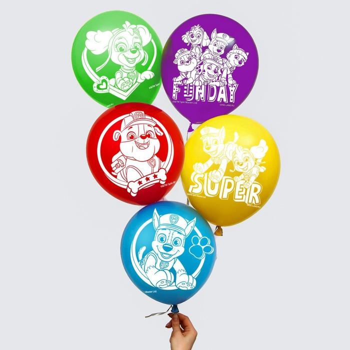 Шар воздушный Шар воздушный "Супер", 12 дюйм, латексный, 5 штук, Щенячий патруль