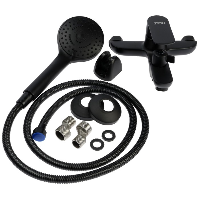 Смеситель для ванны ZEIN Z3852, однорычажный, душевой набор, лейка 5 режимов, черный Смеситель для ванны ZEIN Z3852, однорычажный, душевой набор, лейка 5 режимов, черный