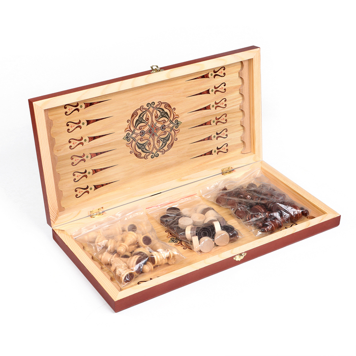 Настольные игры 3 в 1 Настольные игры 3 в 1 "Цветы": шахматы, шашки, нарды, деревянные, большие 50 х 50 см