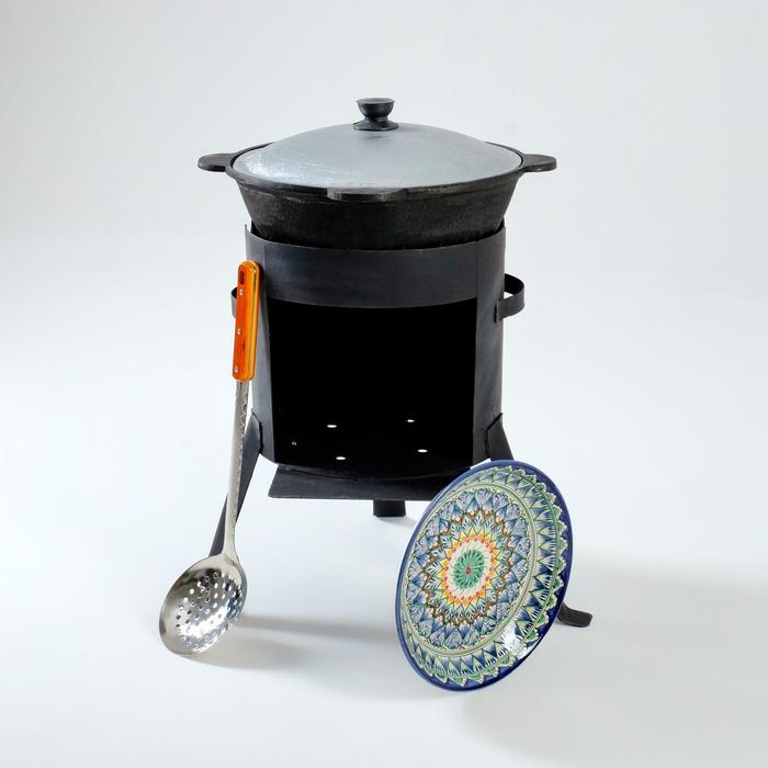 Набор для плова 4 предмета: казан 6л, печь под казан, ляган 25см, шумовка 43см Набор для плова 4 предмета: казан 6л, печь под казан, ляган 25см, шумовка 43см