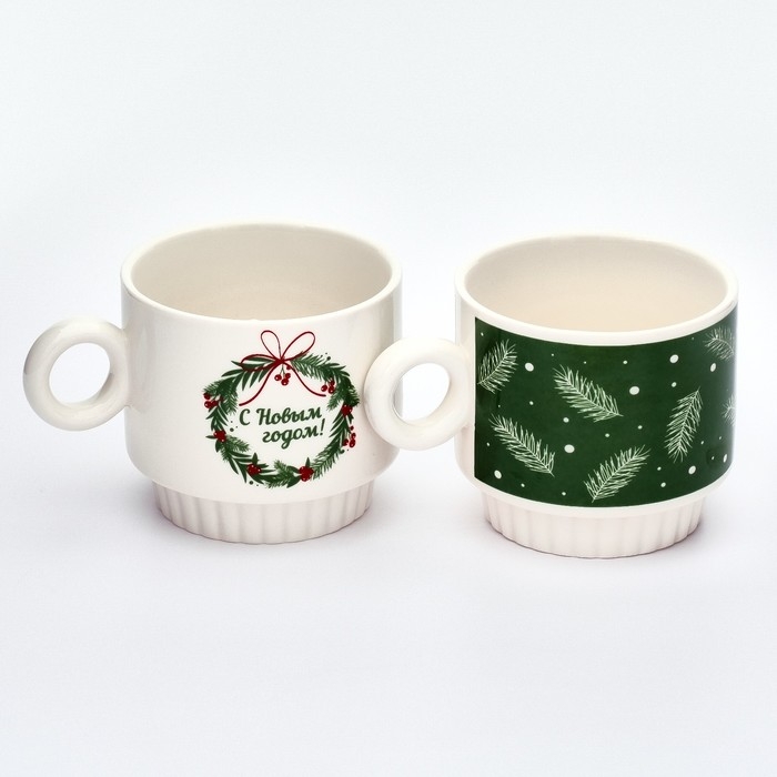 Новый год. Набор кружек из керамики &laquo;С Новым годом!&raquo;, 250 мл, 2 шт