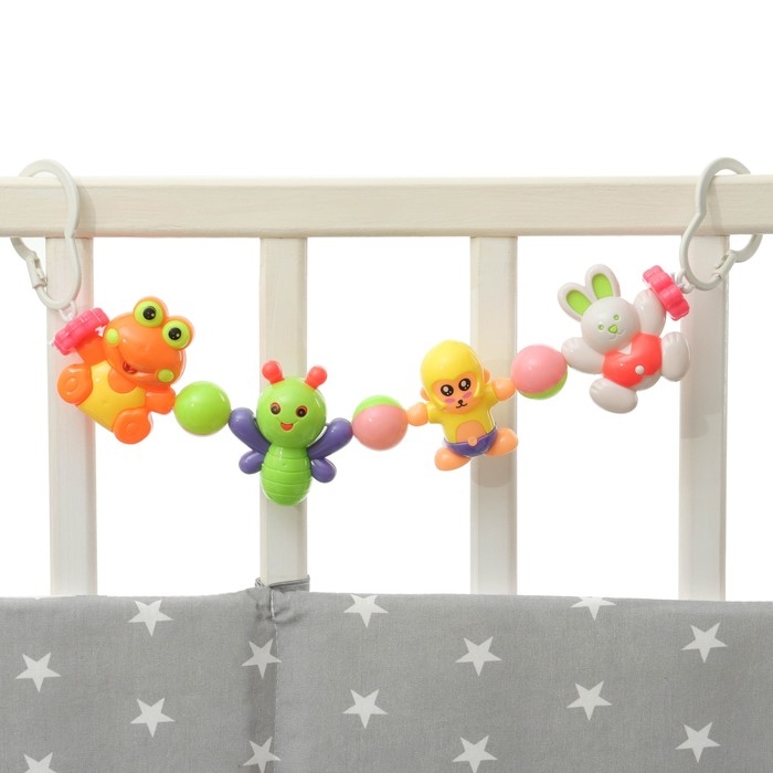 Растяжка на коляску/кроватку «Обезьяна и друзья», 4 игрушки, цвет МИКС, Крошка Я Растяжка на коляску/кроватку «Обезьяна и друзья», 4 игрушки, цвет МИКС, Крошка Я