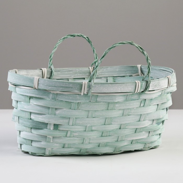 Корзина плетеная, D26 х 13 х 11 см, зеленая, бамбук Корзина плетеная, D26 х 13 х 11 см, зеленая, бамбук