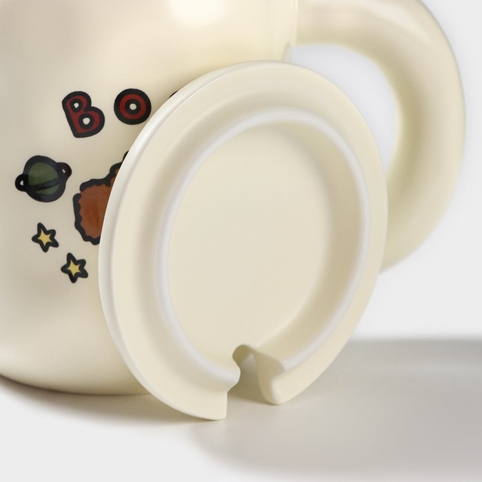 Кружка керамическая с ложкой &laquo;Мишка&raquo;, 450 мл, цвет бежевый