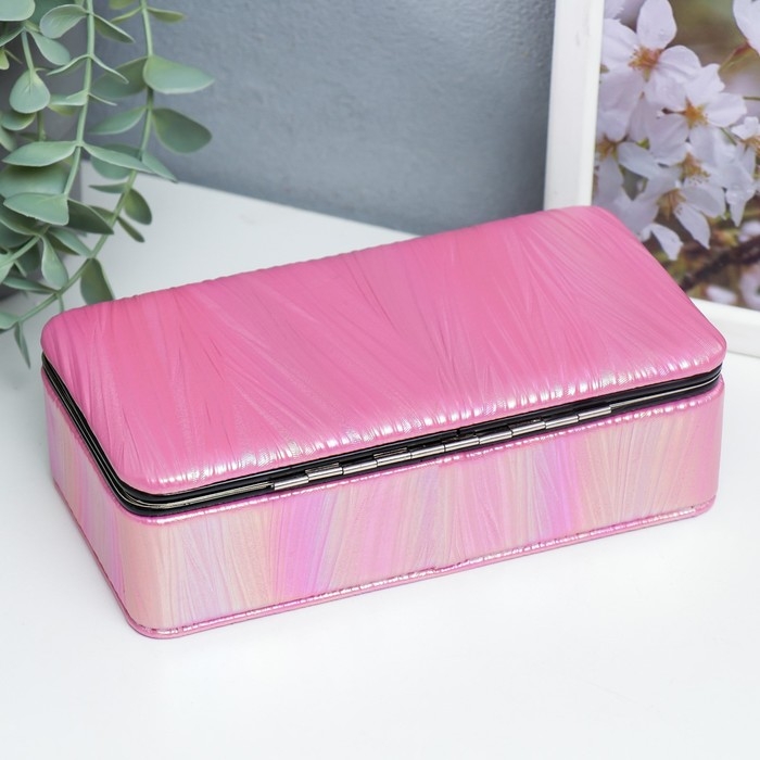 Шкатулка кожзам для украшений  Шкатулка кожзам для украшений "Полосы.Текстура. Розовые переливы" 6х9,8х18,5 см