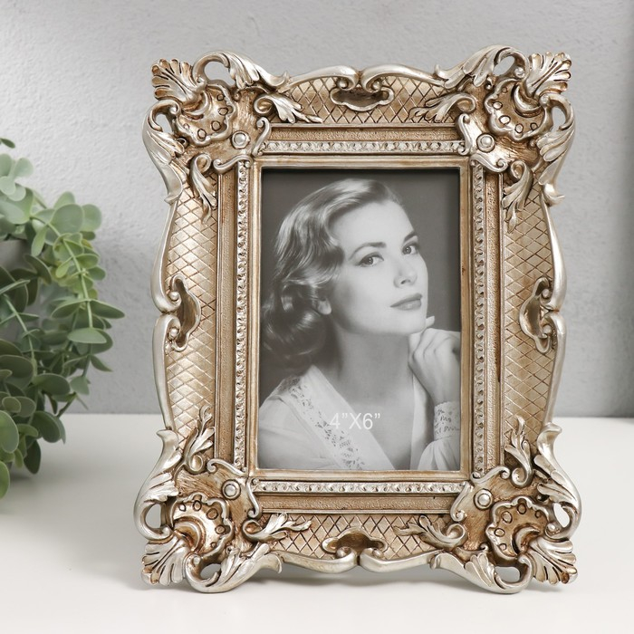 Фоторамка полистоун 10х15 см Фоторамка полистоун 10х15 см "Узорная с растительными уголками" состаренное серебро 24х19 см 53837