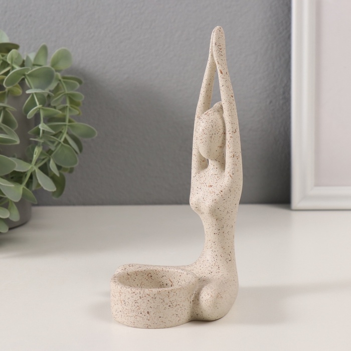 Подсвечник полистоун на 1 свечу Подсвечник полистоун на 1 свечу "Приветствие солнцу" белый в крапинку 8,7х8,7х16,5 см