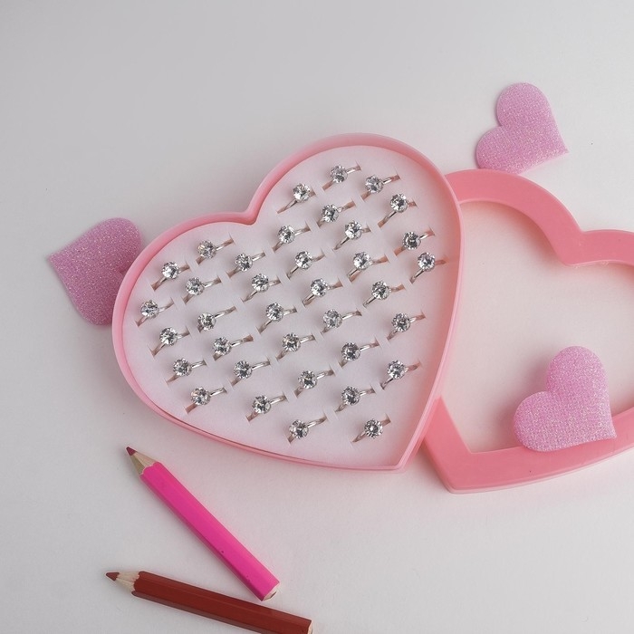 Кольца детские набор 36 шт. «Выбражулька» бриллиант, как у мамы, цвет белый в серебре Кольца детские набор 36 шт. «Выбражулька» бриллиант, как у мамы, цвет белый в серебре