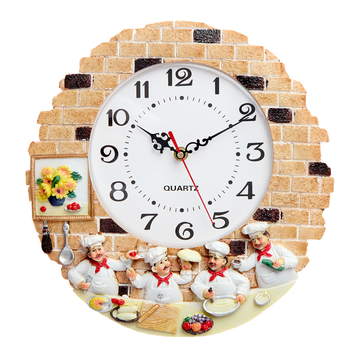 Часы настенные, для кухни "Повара", бесшумные, d-17 см, 30.5 х 30 см