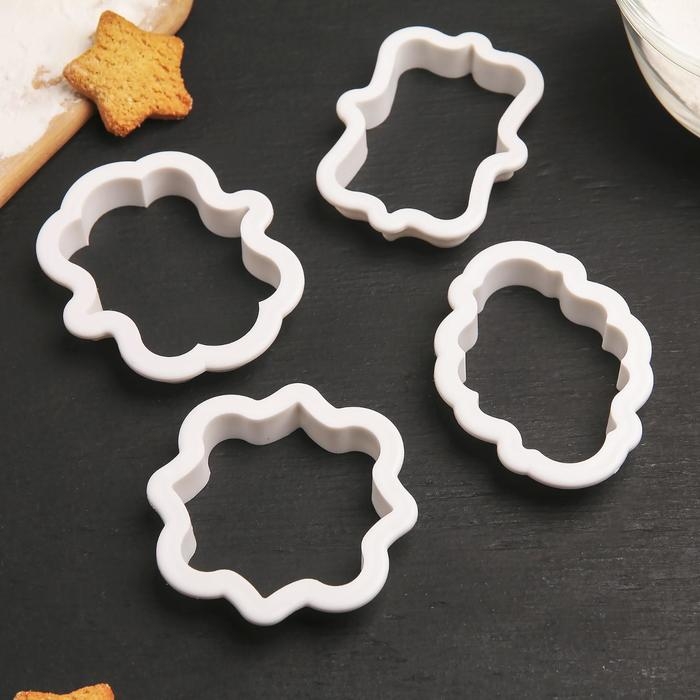 Набор форм для печенья Доляна &laquo;Рамки&raquo;, 4 шт: 9&times;7,5 / 8,7&times;6,6 / 8&times;9 / 8,5&times;6,5 см, цвет белый